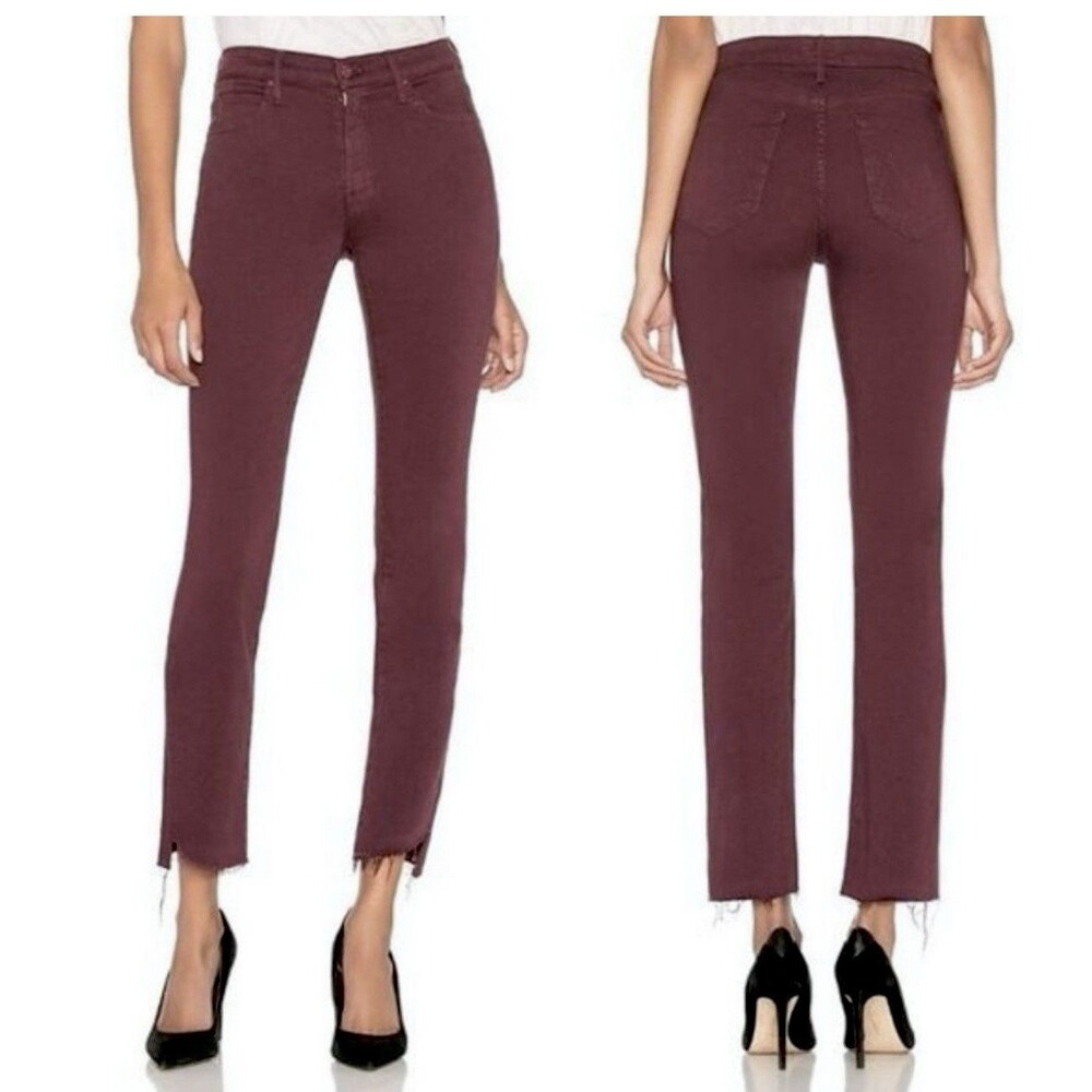 MOTHER The Rascal Ankle Step Fray Jeans Plum Burgundy Straight Women’s Size 25